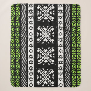 Cobertor Sherpa Tribal Navajo, padrão verde branco preto.