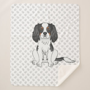 Cobertor Sherpa Tricolor Cavalier King Charles Spaniel Dog & Paws