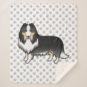 Cobertor Sherpa Tricolor Collie Cute Cartoon Cão e Patas