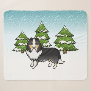 Cobertor Sherpa Tricolor Shetland Sheepdog Numa Floresta De Invern