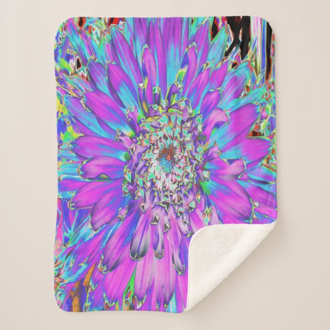 Cobertor Sherpa Trippy Abstrato Aqua, Verde limão e Dahlia Roxo (Frente)