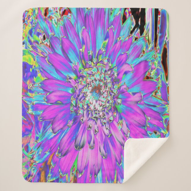 Cobertor Sherpa Trippy Abstrato Aqua, Verde limão e Dahlia Roxo (Frente)