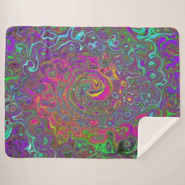 Cobertor Sherpa Trippy Hot Pink Abstrato Retro Liquid Swirl (Frente (Horizontal))