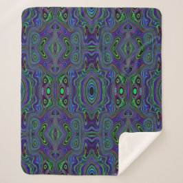 Cobertor Sherpa Trippy Retro Azul Real e Verde Lima Abstrato