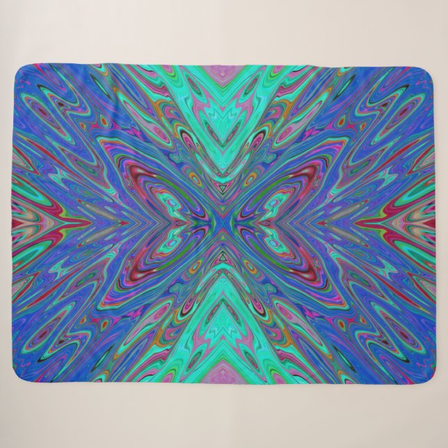 Cobertor Sherpa Trippy Retro Blue and Red Abstract Butterfly (Frente (Horizontal))