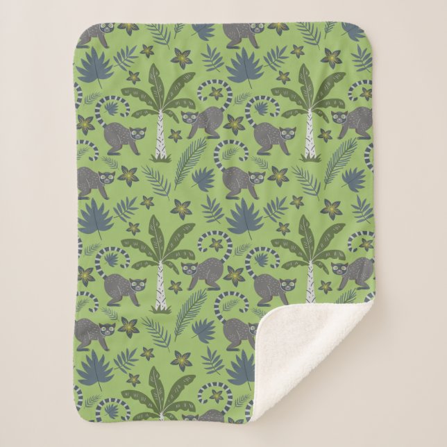 Cobertor Sherpa Tropical animals seamless pattern green and grey (Frente)