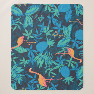 Cobertor Sherpa Tropical Artística: Padrão Flamingo Pineapple.