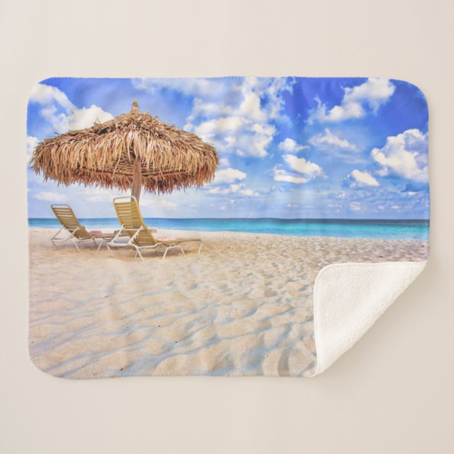 Cobertor Sherpa Tropical Beaches | Aruba Sandy Beach (Frente (Horizontal))