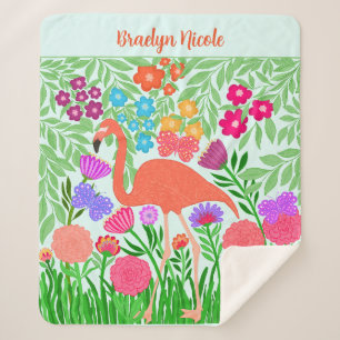 Cobertor Sherpa Tropical Flamingo Floral Butterfly Arte