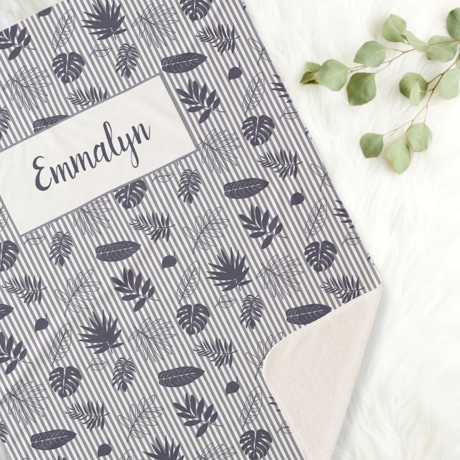 Cobertor Sherpa Tropical Greenerescer Pattern Stripe Monograma | R (Criador carregado)