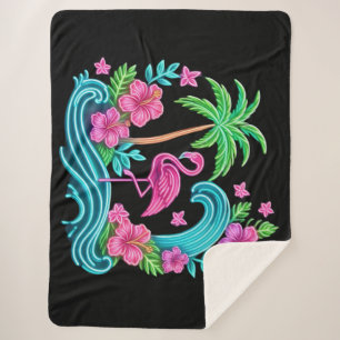 Cobertor Sherpa Tropical Neon Flamingo