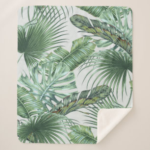 Cobertor Sherpa Tropical palm leaves, monstera, banana leaf, jungl