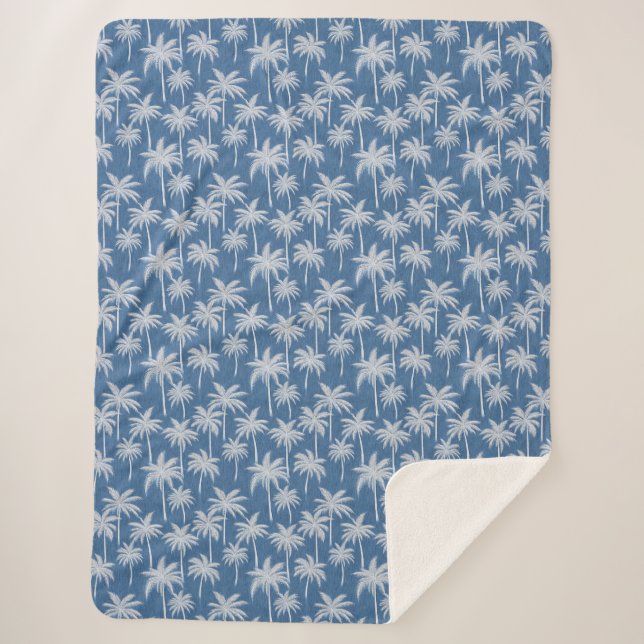 Cobertor Sherpa Tropical Vibes Palm Tree Blue (Frente)