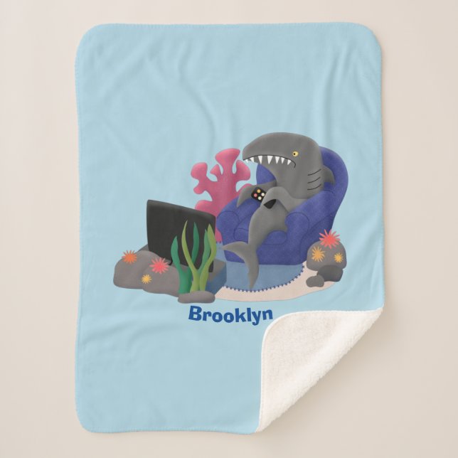 Cobertor Sherpa Tubarão engraçado assistindo desenhos animados na  (Frente)