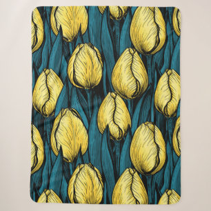 Cobertor Sherpa Tulipas amarelas com folhas azuis