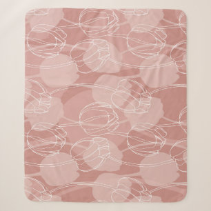 Cobertor Sherpa Tulipas Brancas Vintage Fundo Rosa