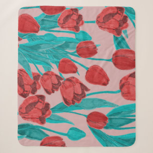 Cobertor Sherpa tulipas de primavera, padrão floral desenhado à mã