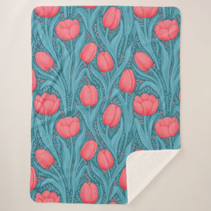 Cobertor Sherpa Tulipas em azul e vermelho