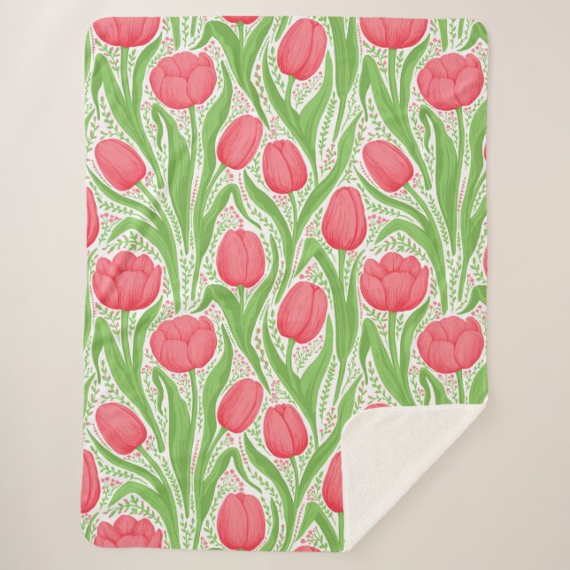 Cobertor Sherpa Tulipas em vermelho e verde (Frente)