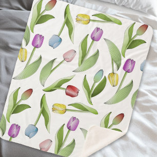 Cobertor Sherpa Tulipas Modernas Floral Colorido