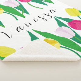 Cobertor Sherpa Tulips Pink Yellow Purple Green Modern Customize.