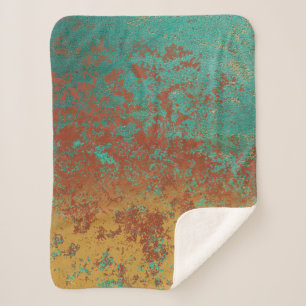 Cobertor Sherpa Turquesa de Cobre Textura Marrom Azul Laranja