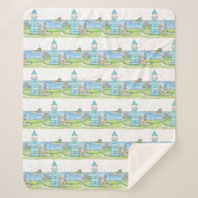 Cobertor Sherpa Turquesa Farol Sherpa Blanket (Frente)