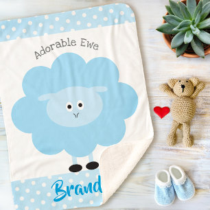 Cobertor Sherpa Turquoise Lamb Baby Boy Adorable Ewe Script Name