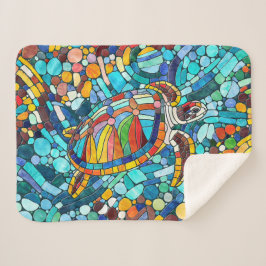 Cobertor Sherpa Turtle Colorful mosaico art