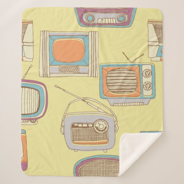 Cobertor Sherpa Tv e rádio retrô. padrão sem falhas (Frente)
