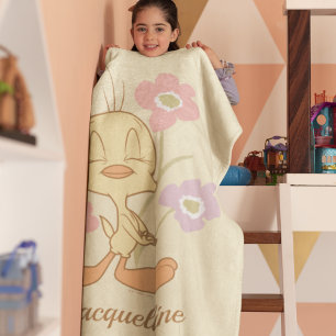 Cobertor Sherpa Tweety Pink Purple Flowers