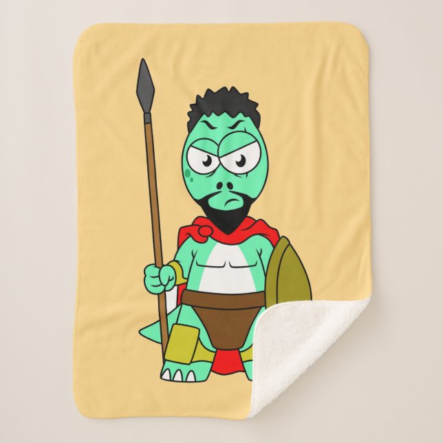 Cobertor Sherpa Tyrannosaurus Rex Vestido Como Leonidas. (Frente)