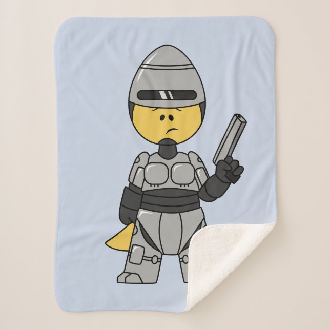 Cobertor Sherpa Tyrannosaurus Rex Vestido Como Robocop. (Frente)