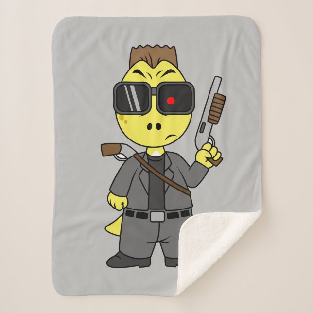 Cobertor Sherpa Tyrannosaurus Rex Vestido Como Terminador. (Frente)