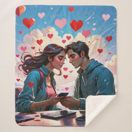 Cobertor Sherpa Um casal apaixonado por corações voadores - Flance