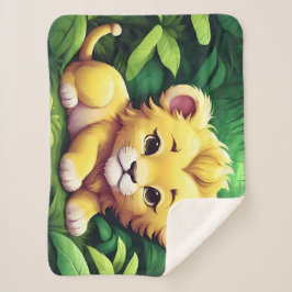 Cobertor Sherpa Um Cubo Leão Amarelo na Selva