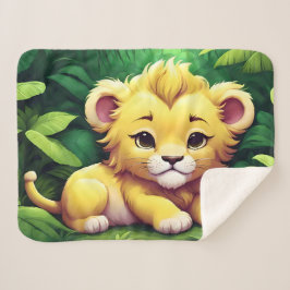 Cobertor Sherpa Um Cubo Leão Amarelo na Selva