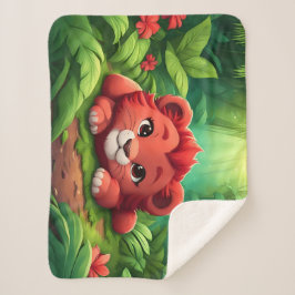 Cobertor Sherpa Um Cubo Leão Vermelho na Selva