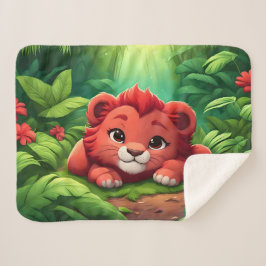 Cobertor Sherpa Um Cubo Leão Vermelho na Selva