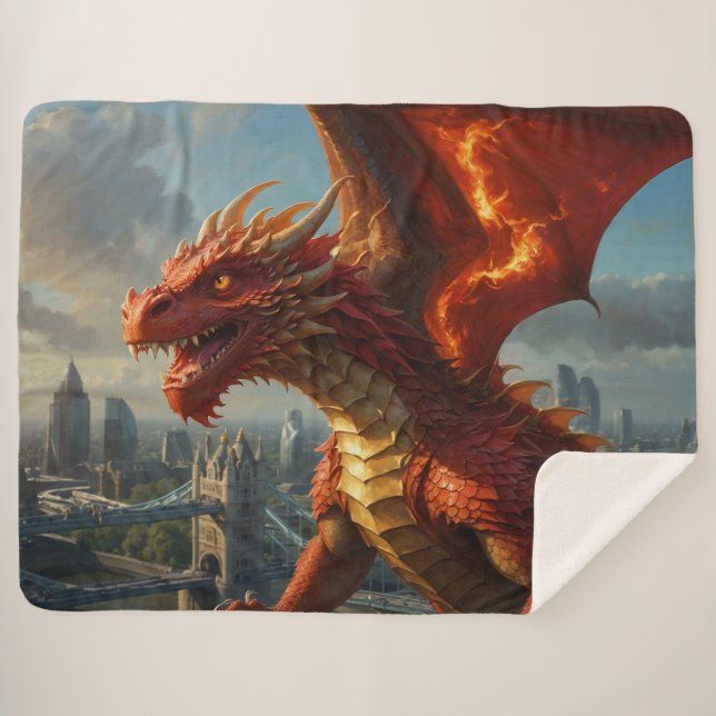 Cobertor Sherpa Um Dragão Vermelho Welsh Terroriza Londres (Frente (Horizontal))