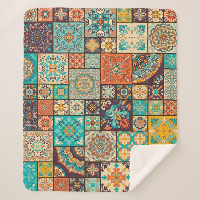 Cobertor Sherpa Um padrão de azulejo islâmico e árabe. (Frente)