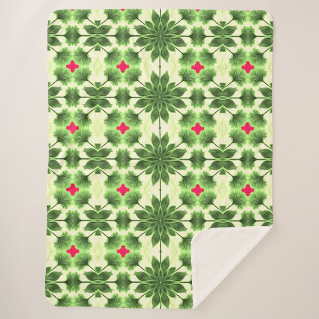 Cobertor Sherpa Um padrão de tecido verde vermelho (Frente)