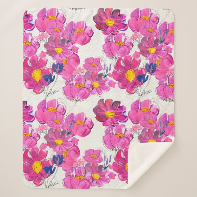 Cobertor Sherpa Um padrão perfeito com flores bonitas. Watercolo (Frente)