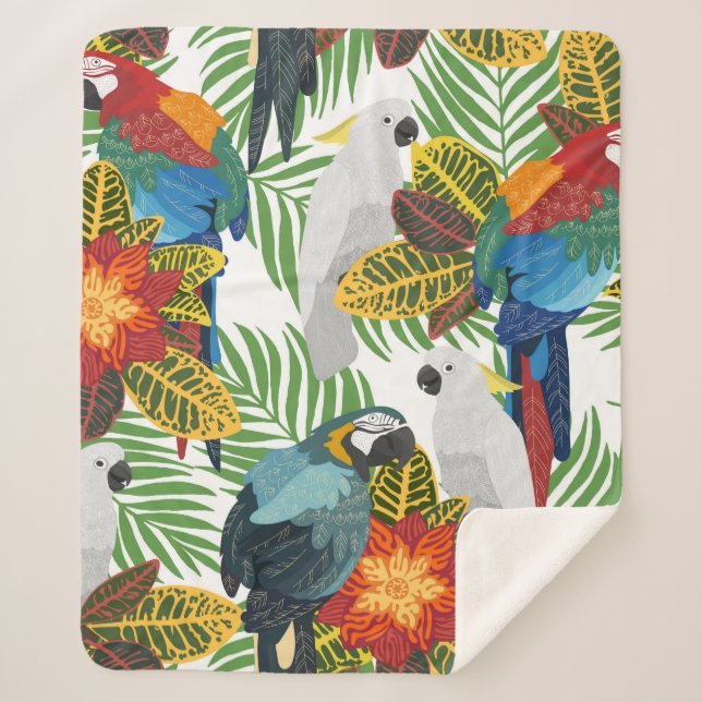 Cobertor Sherpa Um padrão tropical perfeito com papagaios.  (Frente)