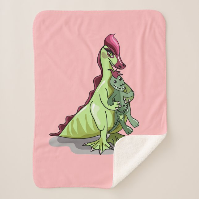 Cobertor Sherpa Uma Mulher Hadrosaurus Segurando Uma Boneca. (Frente)