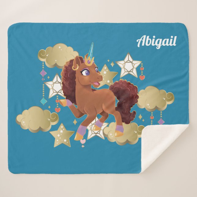 Cobertor Sherpa Única as estrelas e nuvens do Unicórn (Frente (Horizontal))