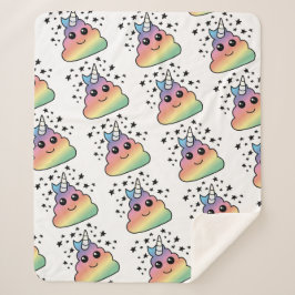 Cobertor Sherpa Unicorn Rainbow Poop Emoji Kawaii
