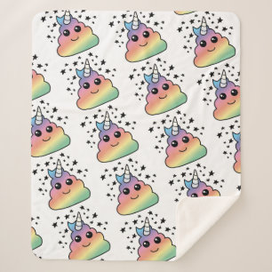 Cobertor Sherpa Unicorn Rainbow Poop Emoji Kawaii
