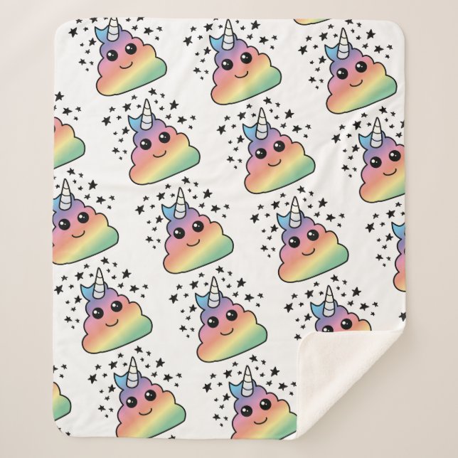 Cobertor Sherpa Unicorn Rainbow Poop Emoji Kawaii (Frente)