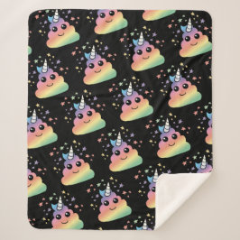 Cobertor Sherpa Unicorn Rainbow Poop Emoji Kawaii